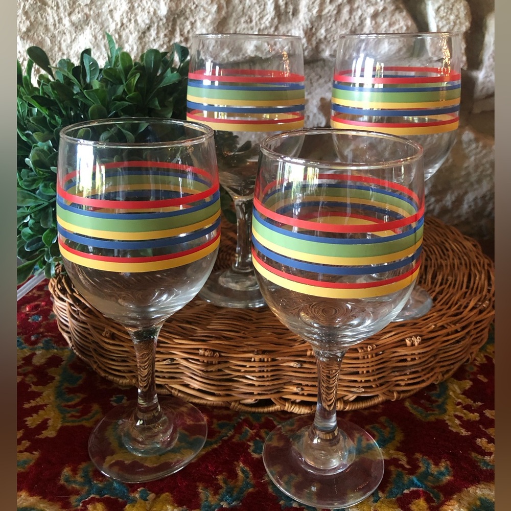 4 Vintage Libbey MAMBO Fiesta Wine Water Glasses Goblet  7”‎ Excellent Condition